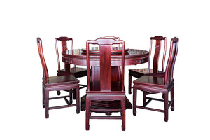 黑紫檀中式圓餐桌椅組