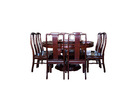 黑紫檀中式鑲貝圓餐桌椅組
